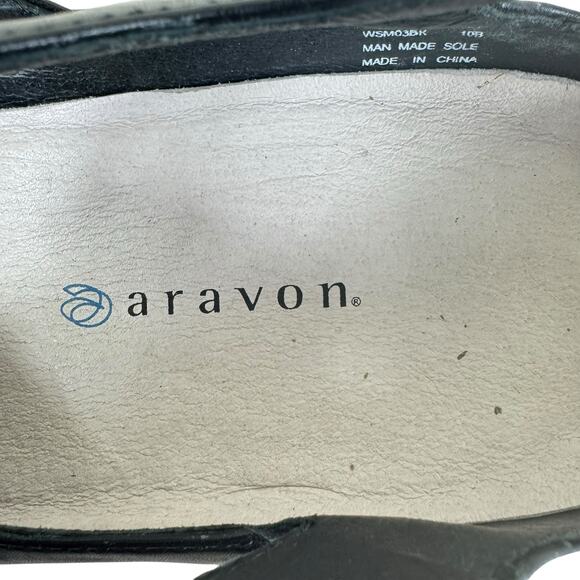 Aravon Black Leather Strappy Heeled Open Toe Adjustable Strap Sandals Size 10B - Picture 7 of 8